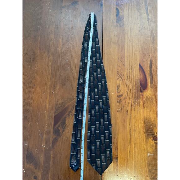 Vintage Mosaic Neck Tie All Pure Silk Hand Made in Korea Blue Brown Pattern - Picture 6 of 6